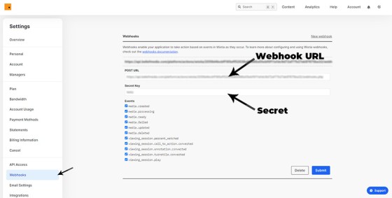 Wistia Webhook URL and Secret