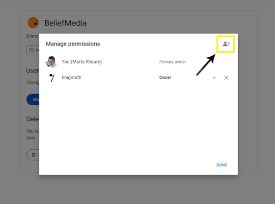 YouTube Manage Permissions Add