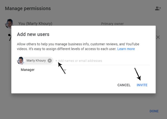 YouTube Manage Permissions Invite