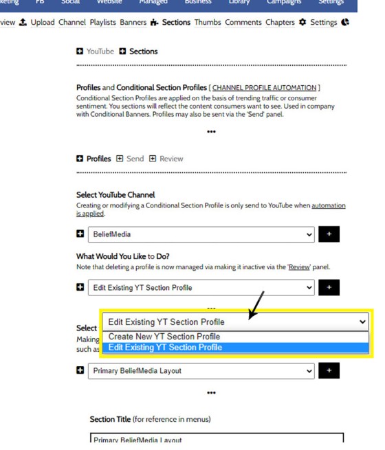 YouTube Section Profile Edit