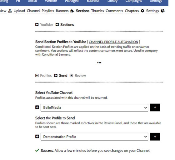 YouTube Sections Send