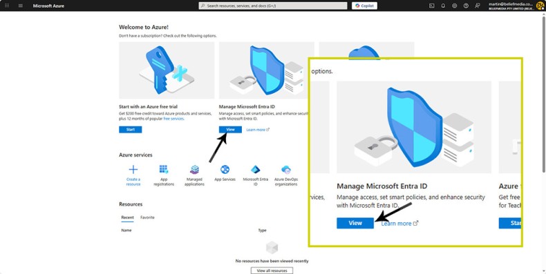 Azure Welcome Screen