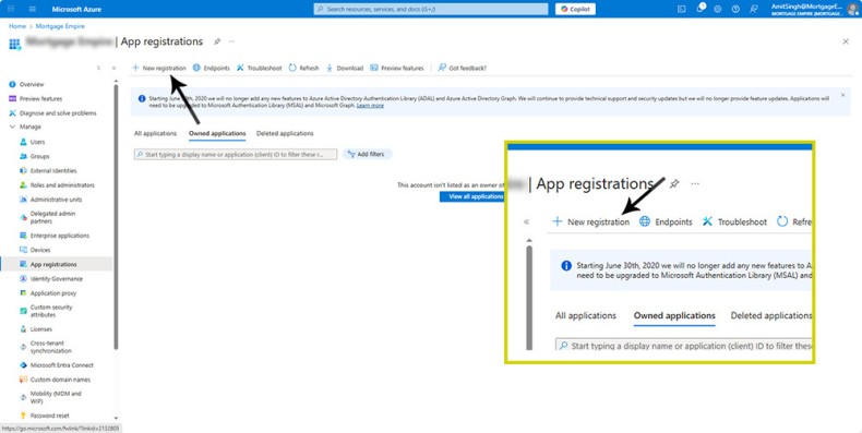 New Azure Registrations