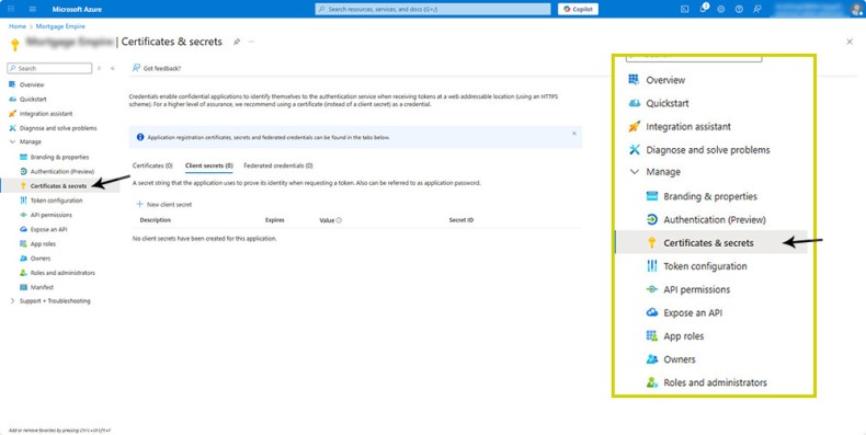 Azure Certificates and Secrets