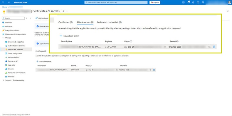 Copy Client Secret Value