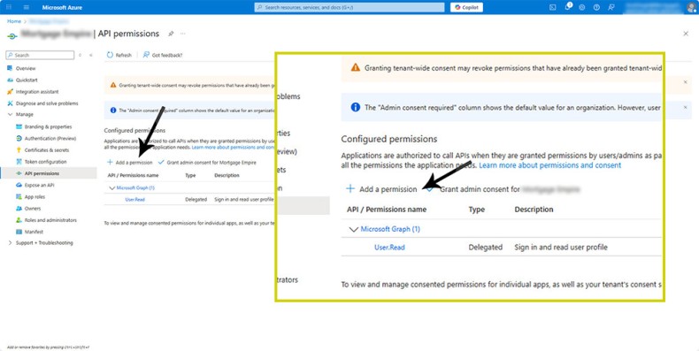 Azure Click Add Permissions