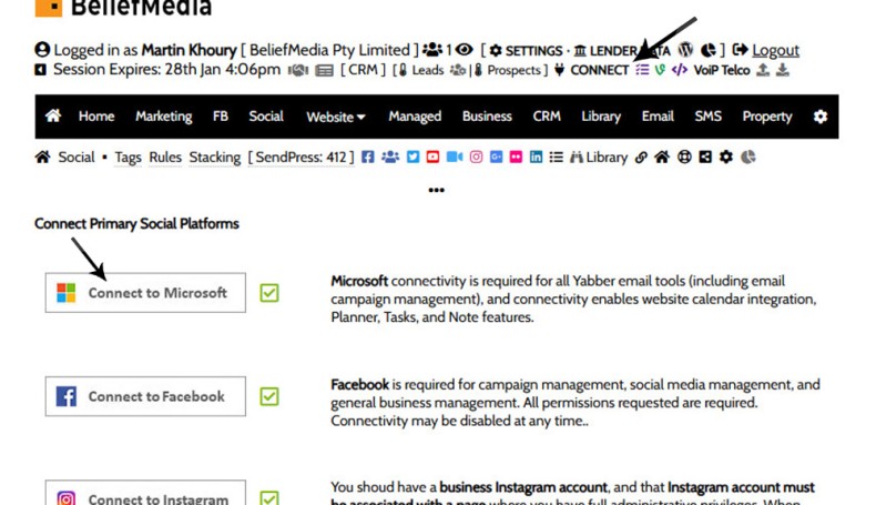 Yabber Microsoft Connect Screen