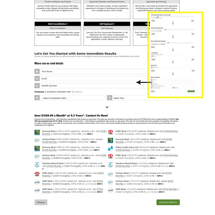 Stepped Comparison Form