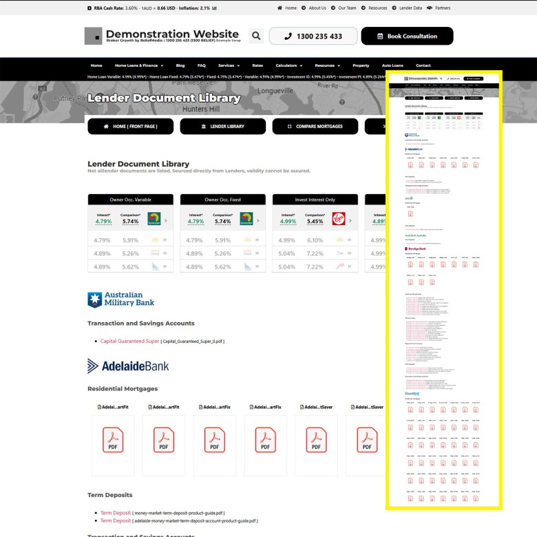 Lender Document Lirary Page Lender Document Library Page
