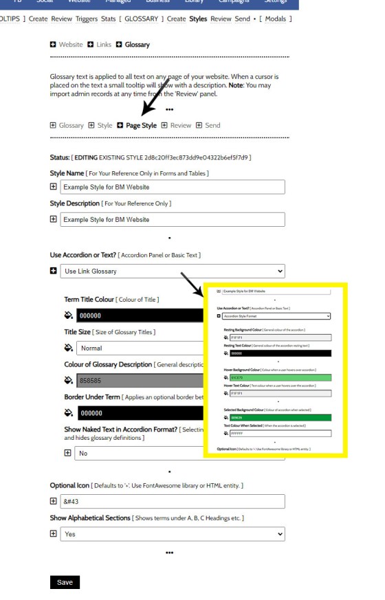 Glossary Page Style Create