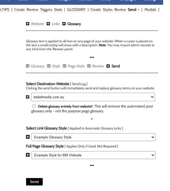 Send Glossary to Website