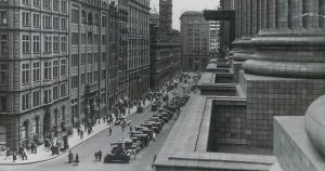 View of Martin Place from the balcony of the Government Savings Bank of New South Wales, 1928.